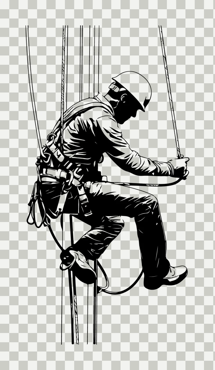 Line Industrial Worker Suspended By Climbing Ropes helmet harness transparency and detail preview thumbnail