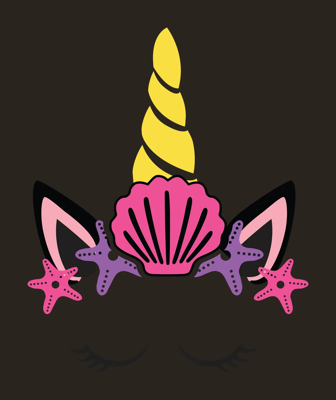 Unicorn Silhouette With Starfish Ears horn eyes black white contrast preview thumbnail