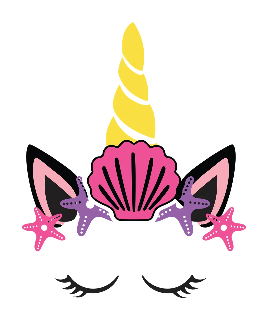 Unicorn Silhouette With Starfish Ears horn eyes black white