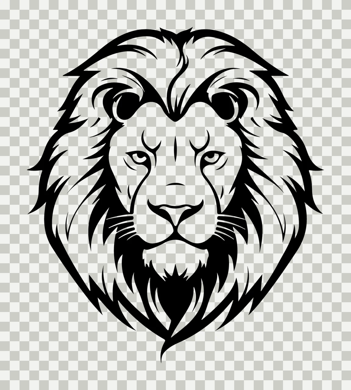 Lion Head With Large Mane graphic line art black white wild animal transparency and detail preview thumbnail