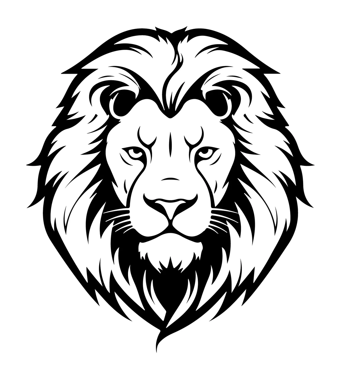 Lion Head With Large Mane graphic line art black white wild animal