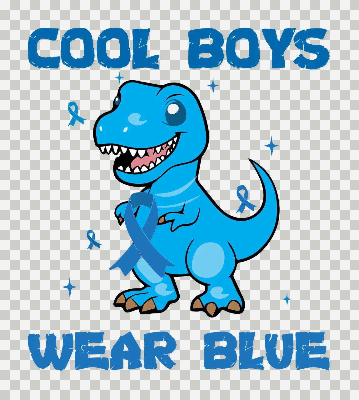 Cool Boys Wear Blue Text Graphic dinosaur silhouette standing transparency and detail preview thumbnail