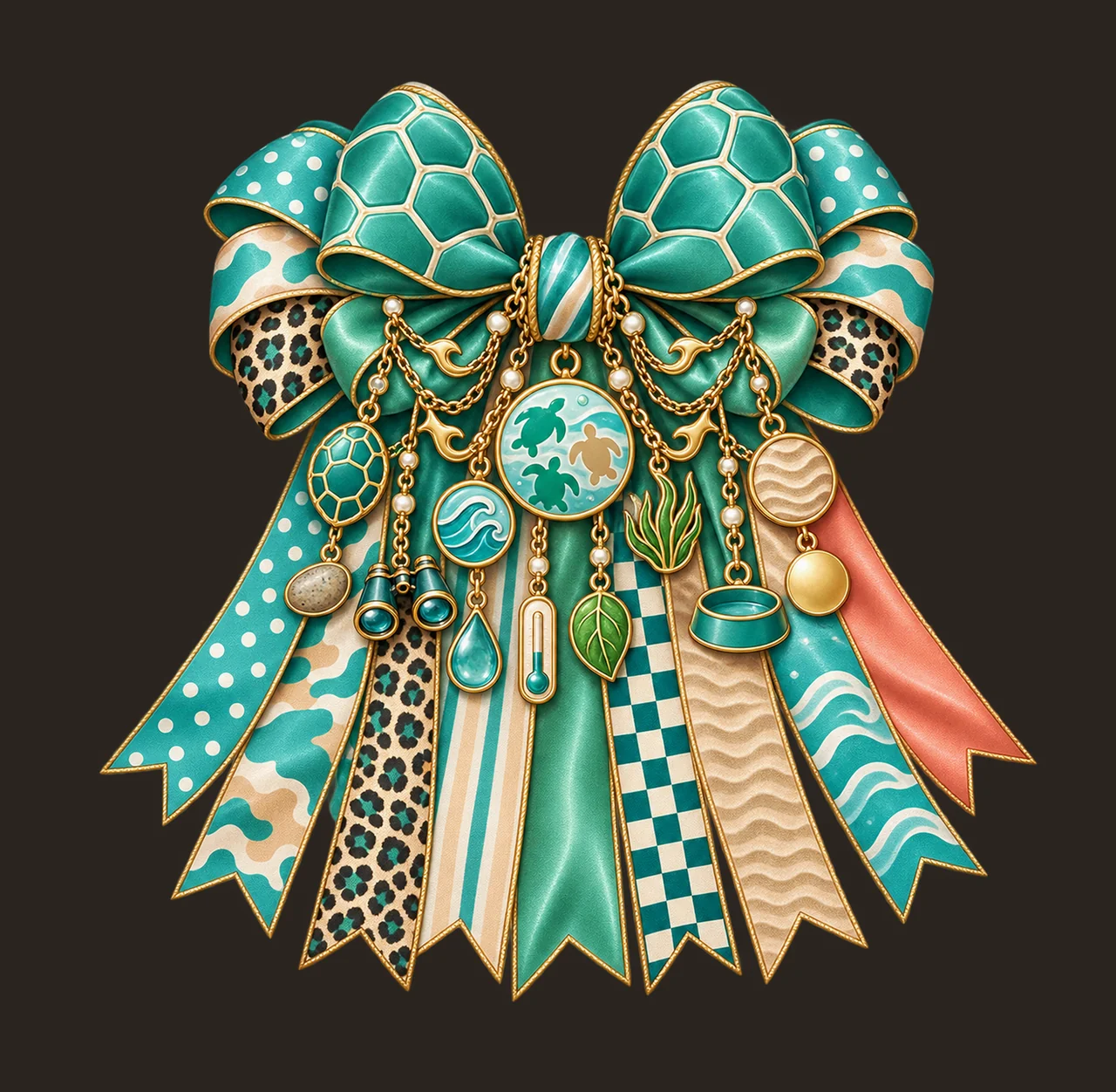 Turtle Lover Bow Charm PNG, Gold Chain Charms, Transparent Sublimation Design, Digital Download contrast preview thumbnail