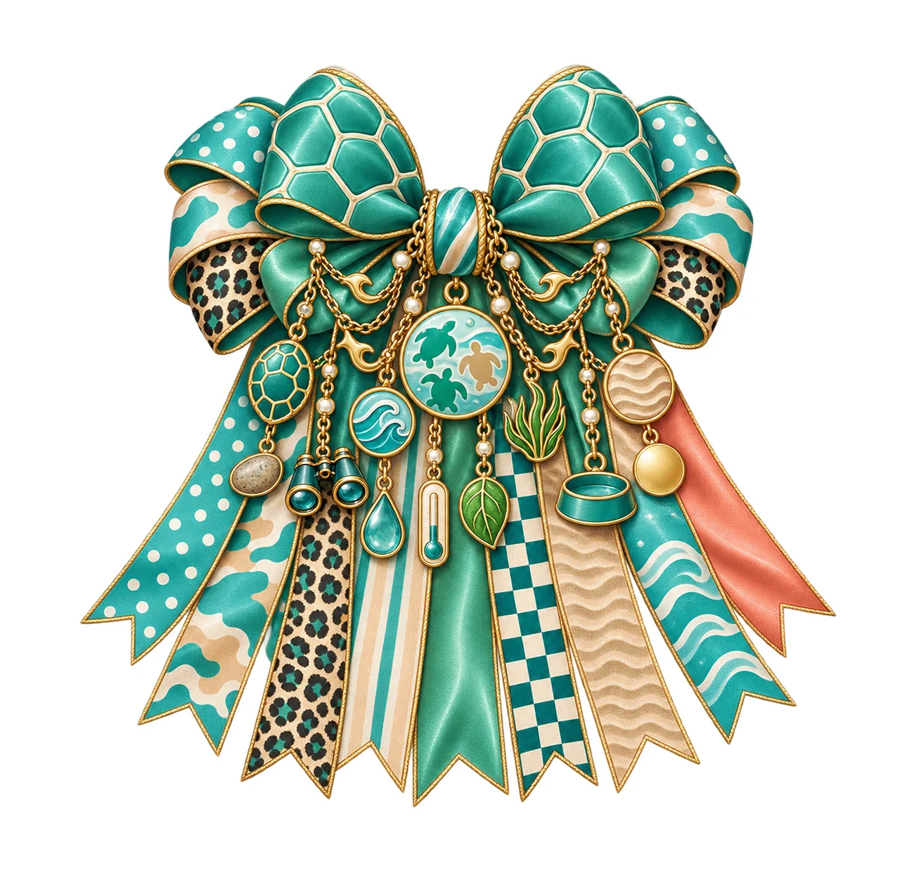 Turtle Lover Bow Charm PNG, Gold Chain Charms, Transparent Sublimation Design, Digital Download