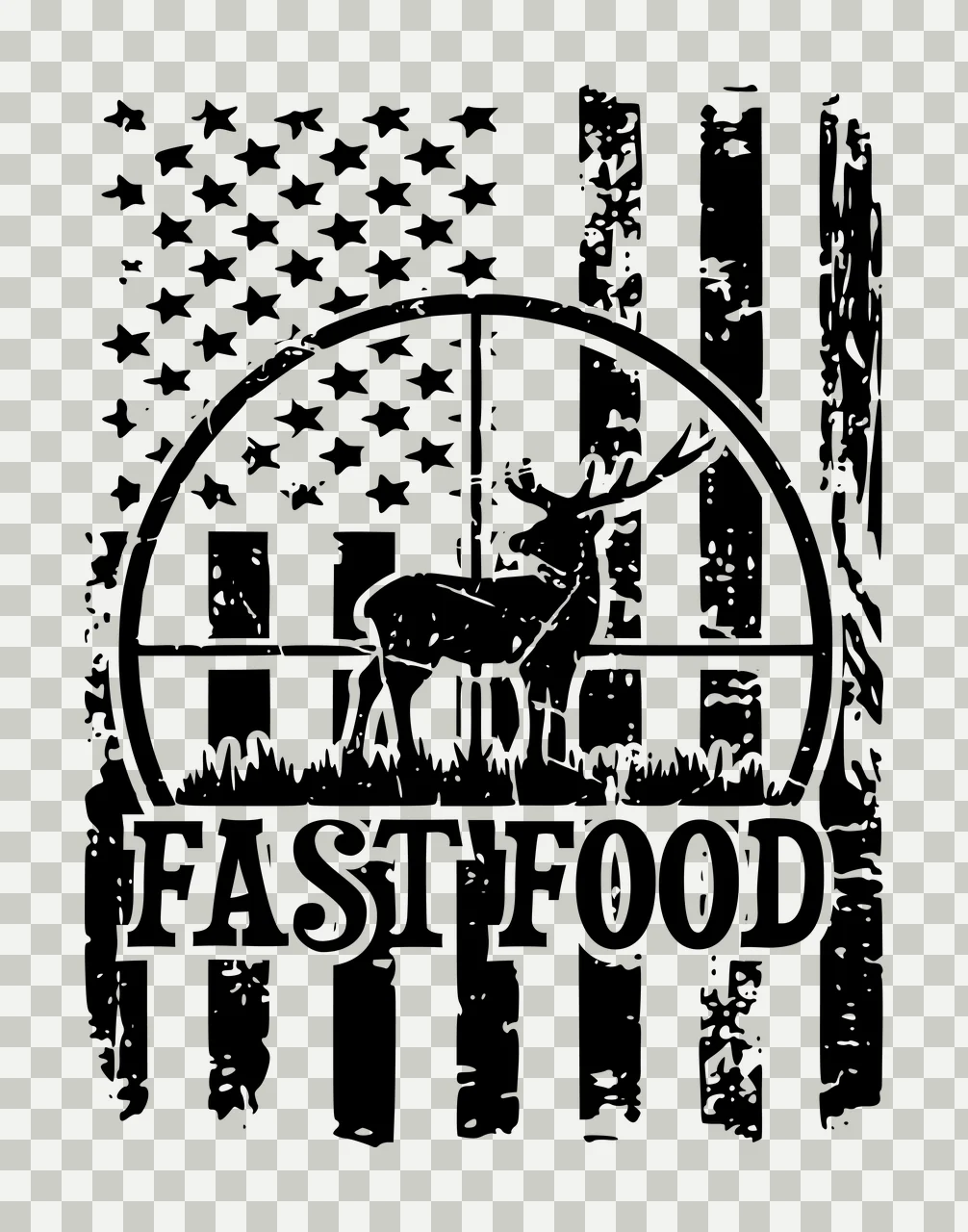 Fast Food Flag Deer Silhouette Inside A Scope standing distressed transparency and detail preview thumbnail