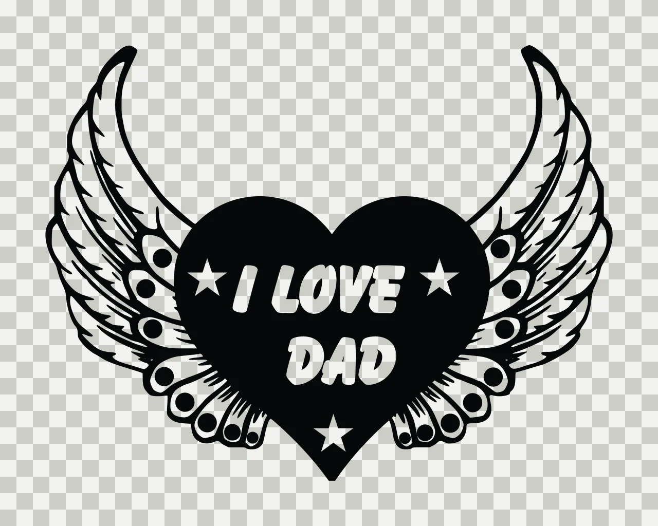 I Love Dad Heart Wings Graphic stars black white typography transparency and detail preview thumbnail