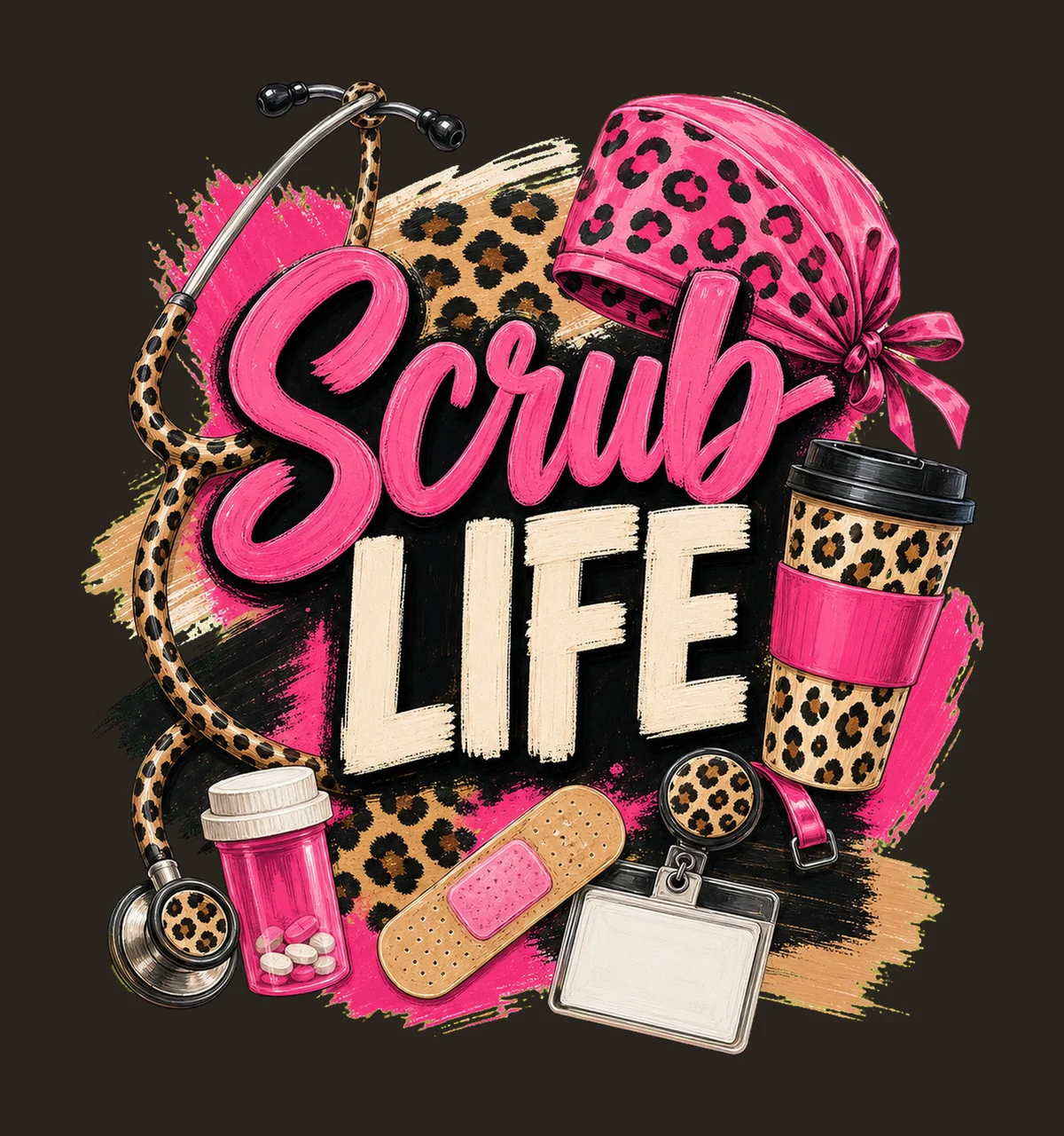 Scrub Life Leopard Nurse Shirt Design Variation C contrast preview thumbnail