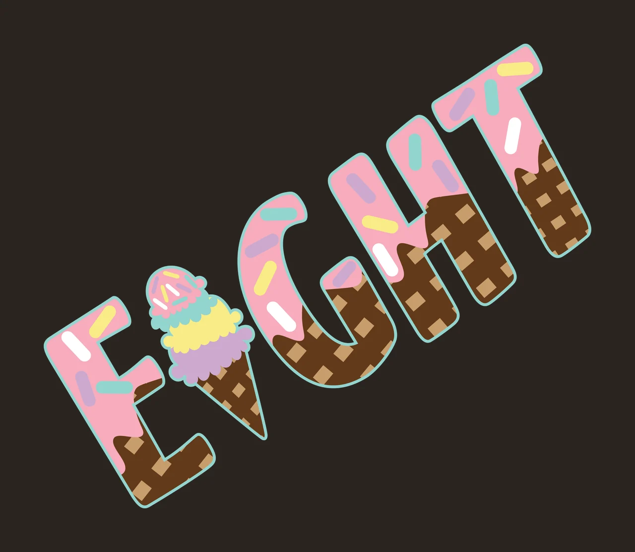 Ice Cream Eight Word With Cone sprinkles black white dessert contrast preview thumbnail