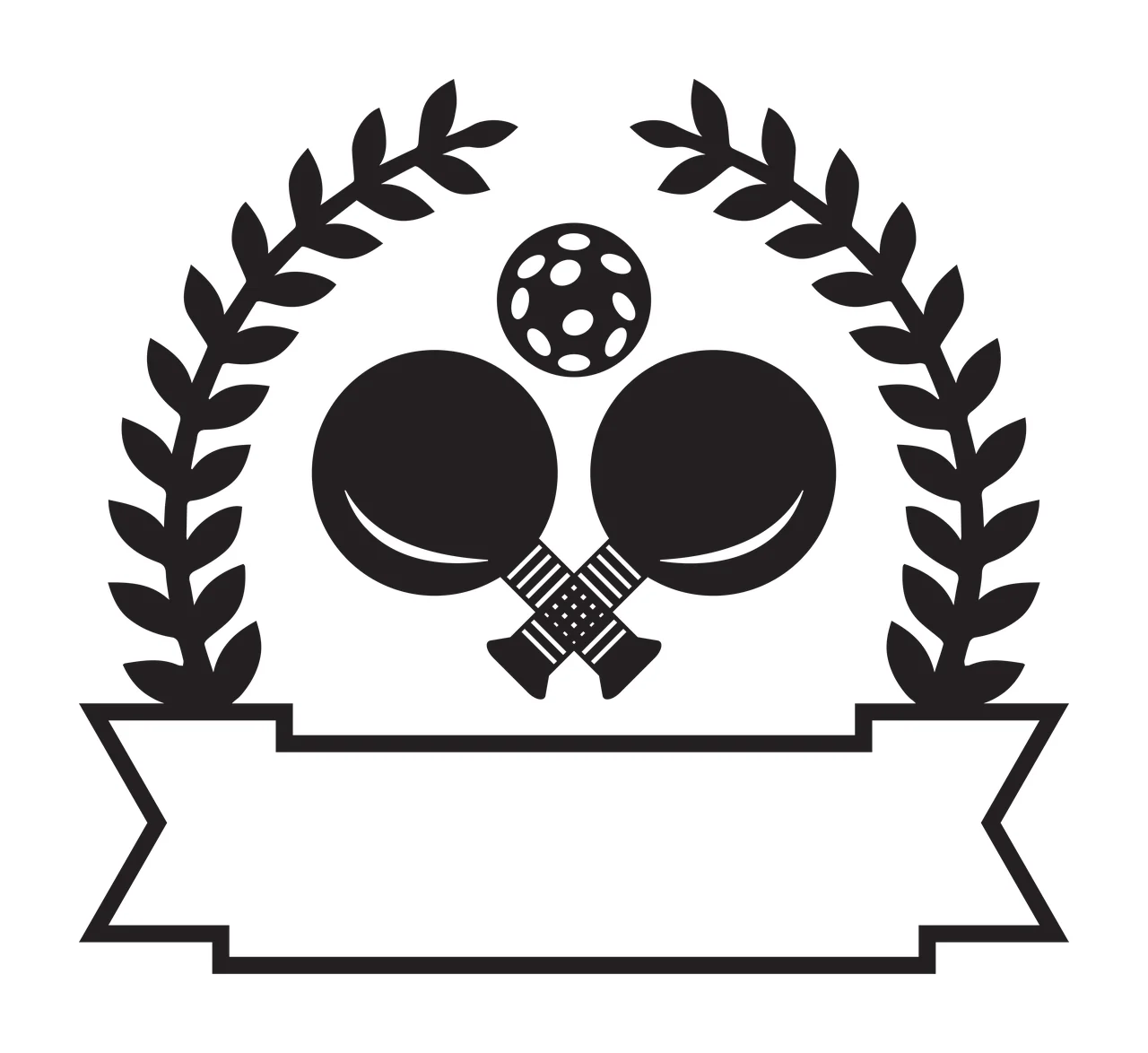 Table Tennis Paddles And Ball Emblem wreath ribbon minimalist