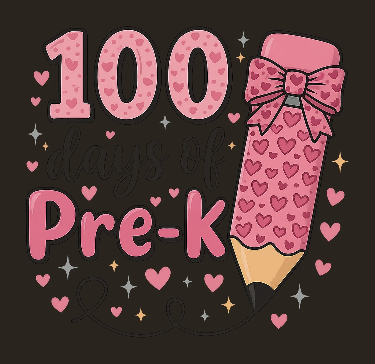100 Days of School Pre Pencil Coquette Bow Design 100 Days contrast preview thumbnail