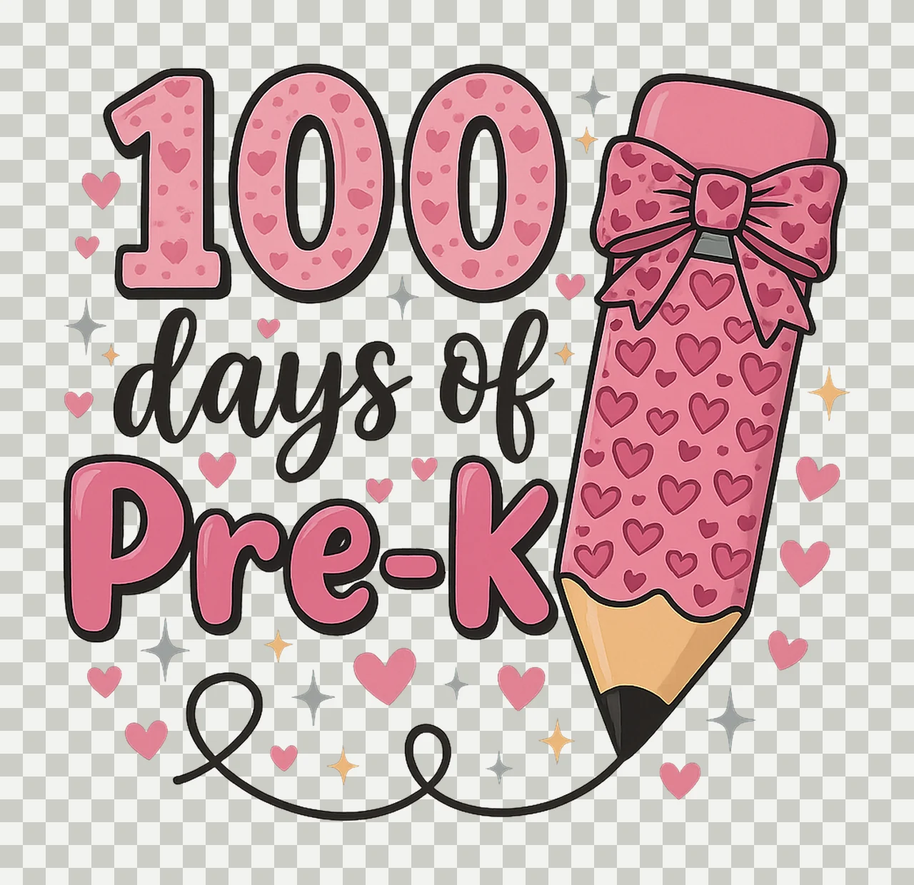 100 Days of School Pre Pencil Coquette Bow Design 100 Days transparency and detail preview thumbnail