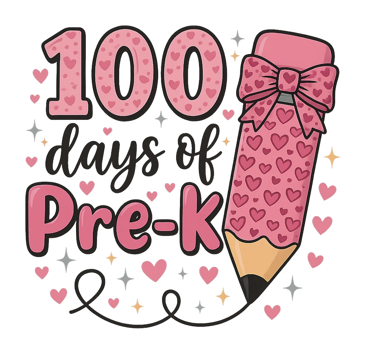 100 Days of School Pre Pencil Coquette Bow Design 100 Days