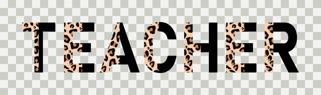 TEACHER Typography Design with leopard-print letters and black letters in brown and tan transparency and detail preview thumbnail