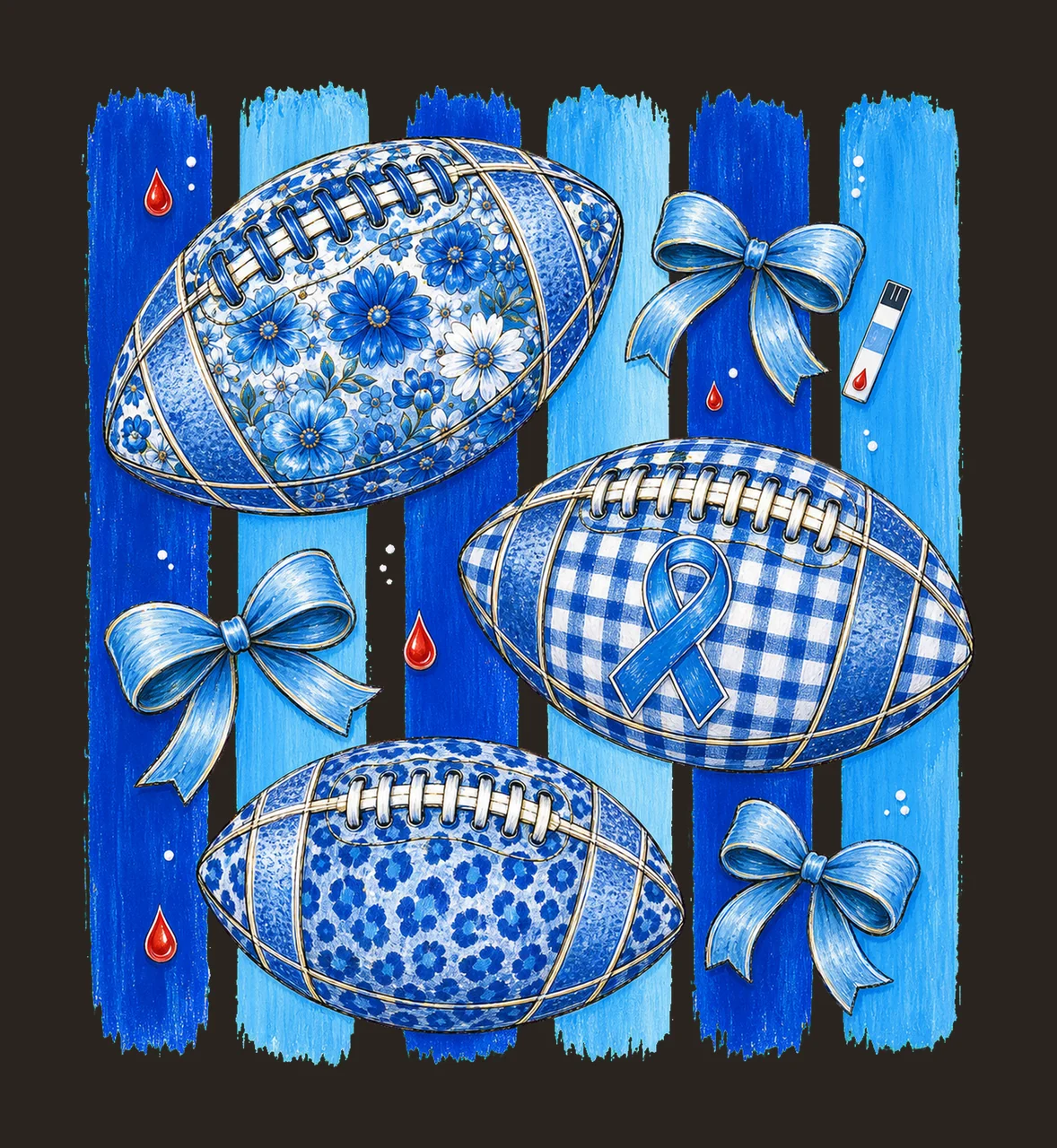 Diabetes Awareness Football Blue Floral Ribbon bundle 01 contrast preview thumbnail