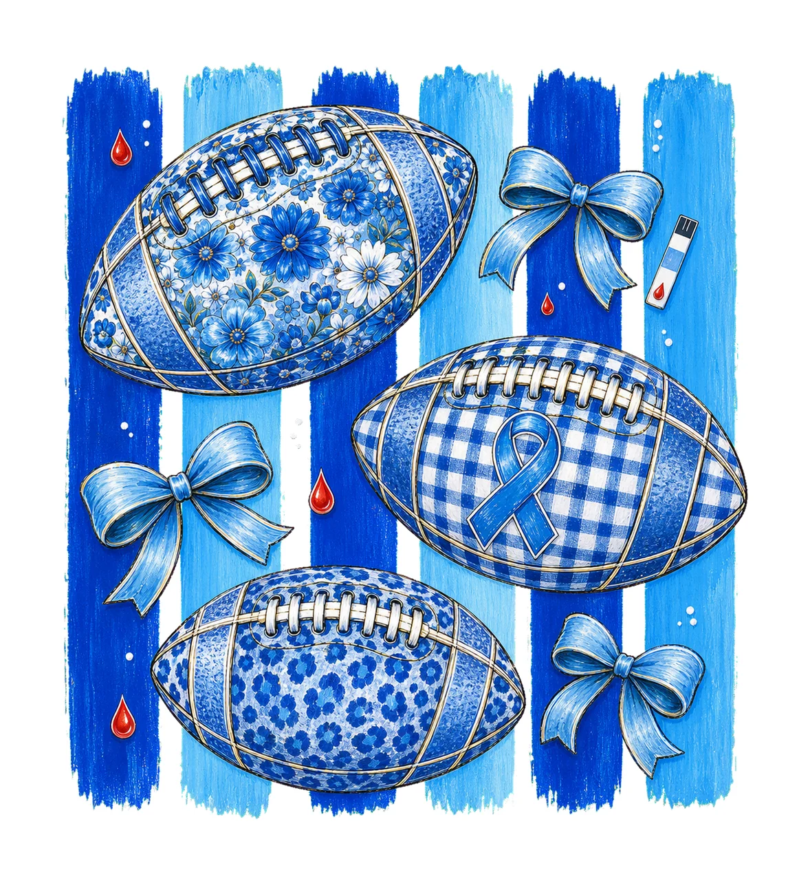 Diabetes Awareness Football Blue Floral Ribbon bundle 01