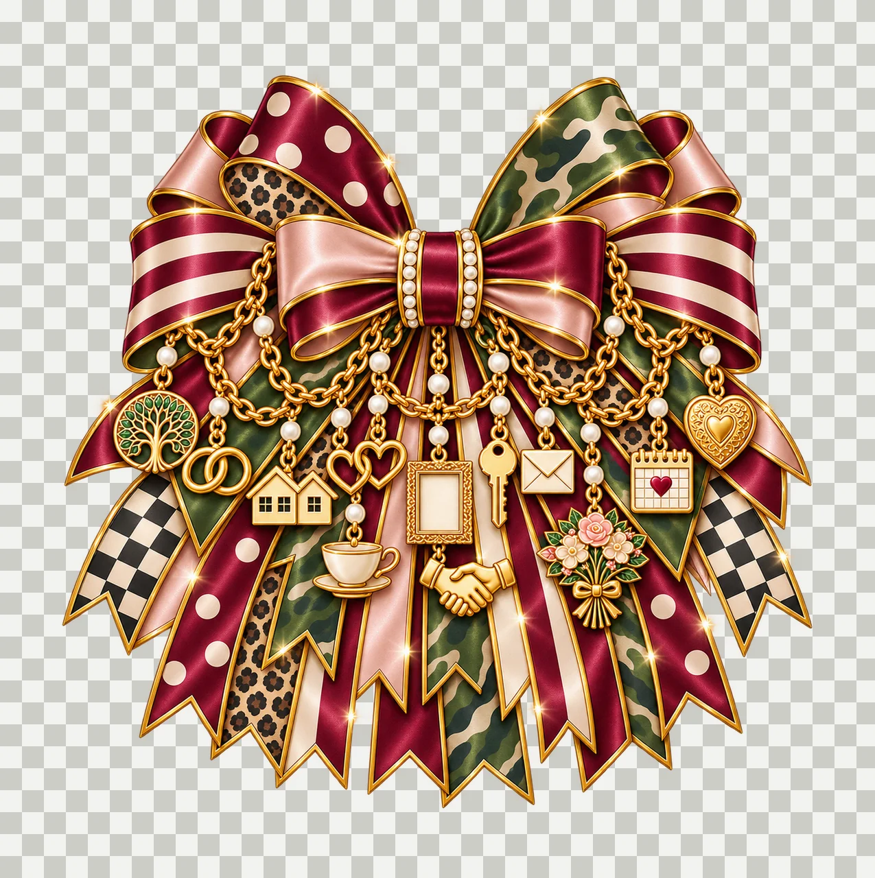 Mother-in-Law Bow Charm PNG, Gold Chain Charms, Transparent Sublimation Design, Digital Download transparency and detail preview thumbnail