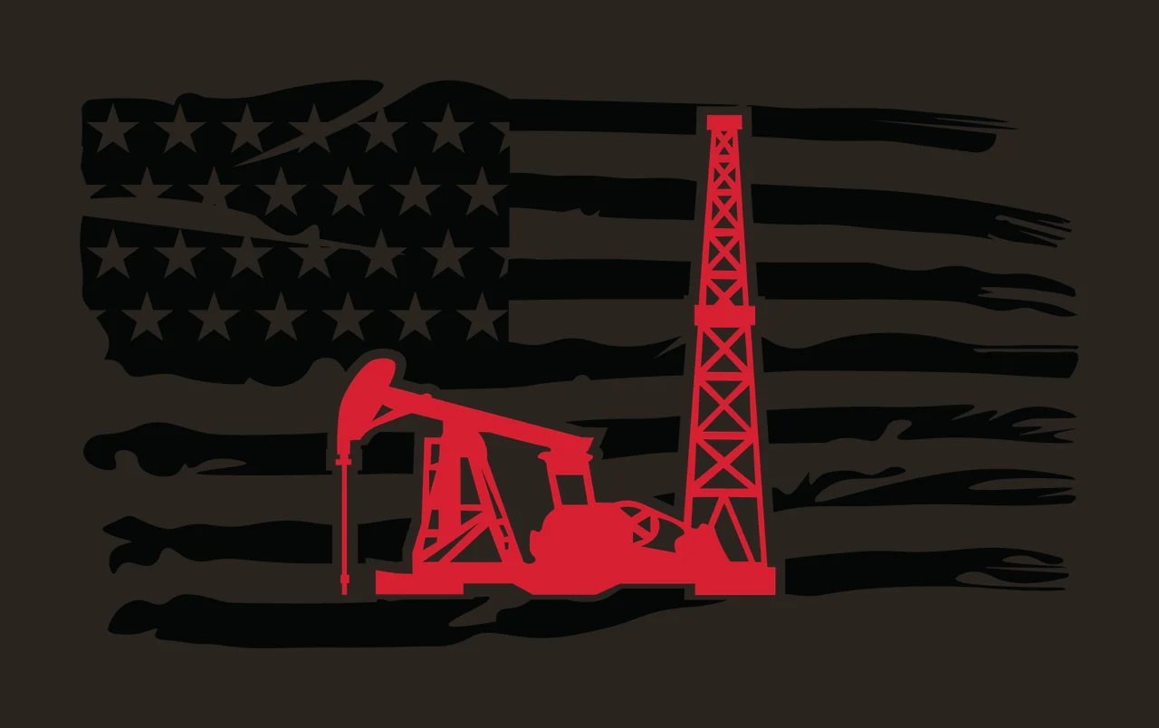 Flag Oil Pump And Derrick Silhouette stars stripes distressed contrast preview thumbnail