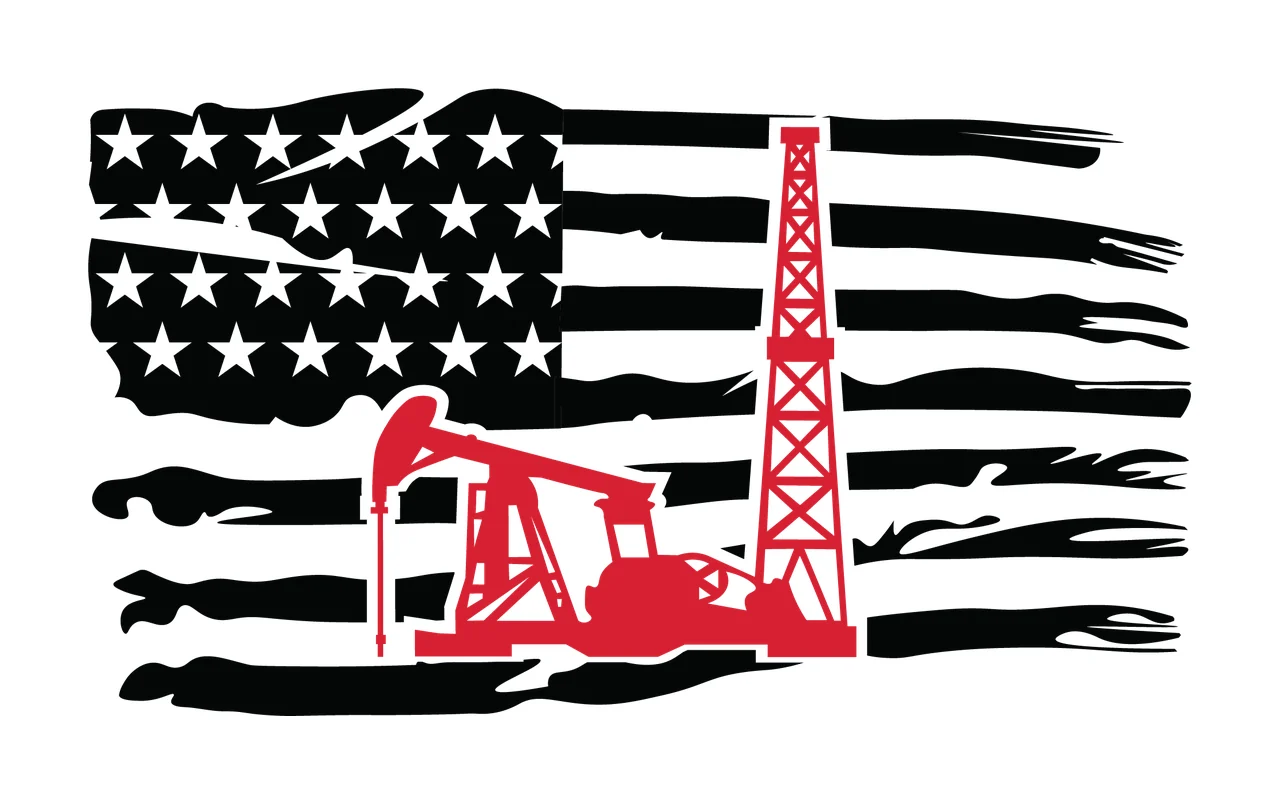 Flag Oil Pump And Derrick Silhouette stars stripes distressed