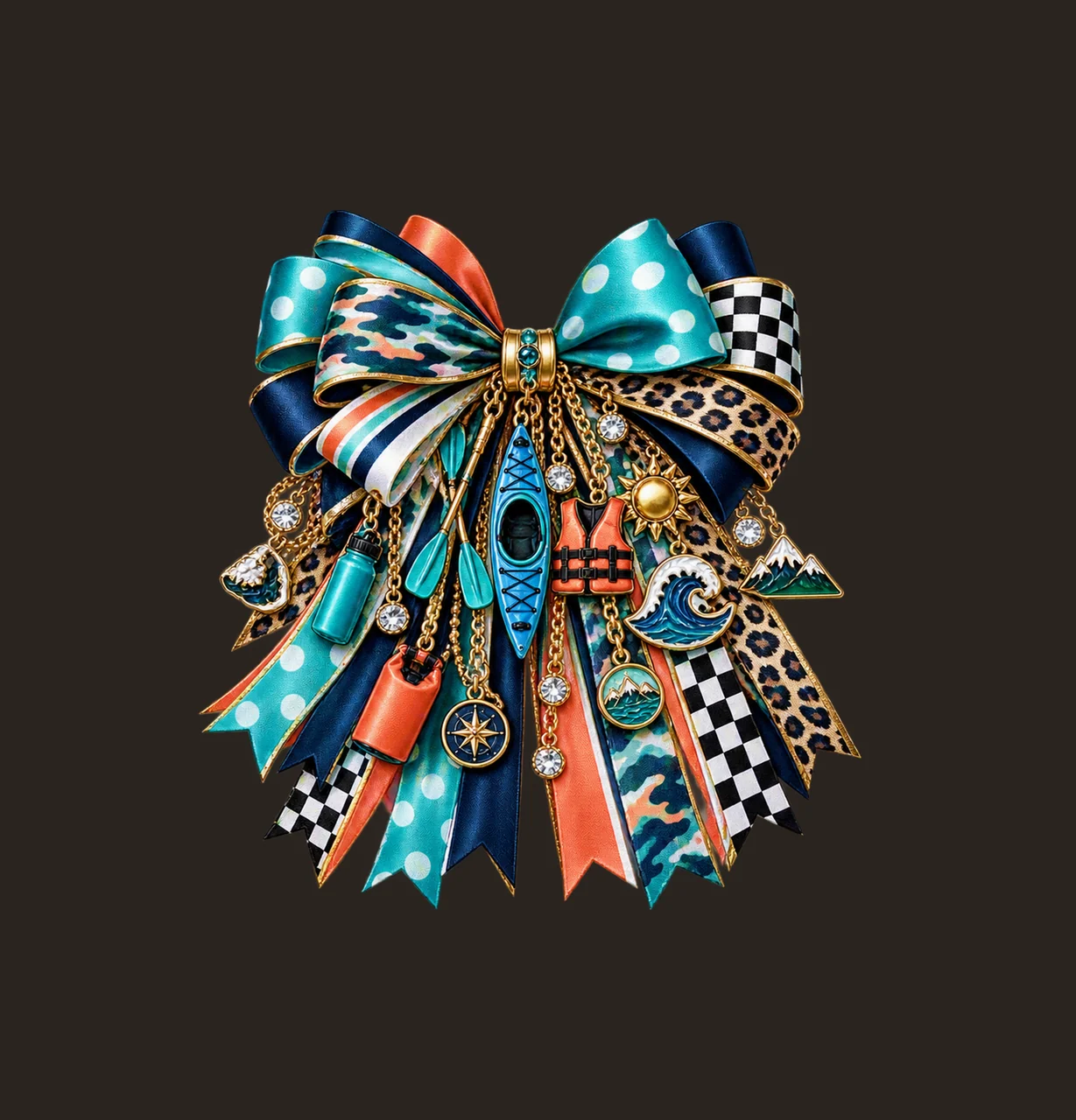 Kayaking Lover Bow Charm PNG, Themed Gold Chain Charms, Coquette Ribbon Sublimation Design, Transparent Digital Download contrast preview thumbnail