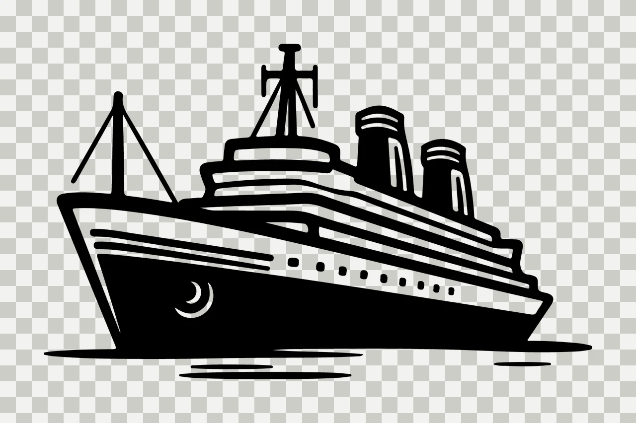 Ship Passenger Cruise Silhouette Icon sailing funnels waves transparency and detail preview thumbnail