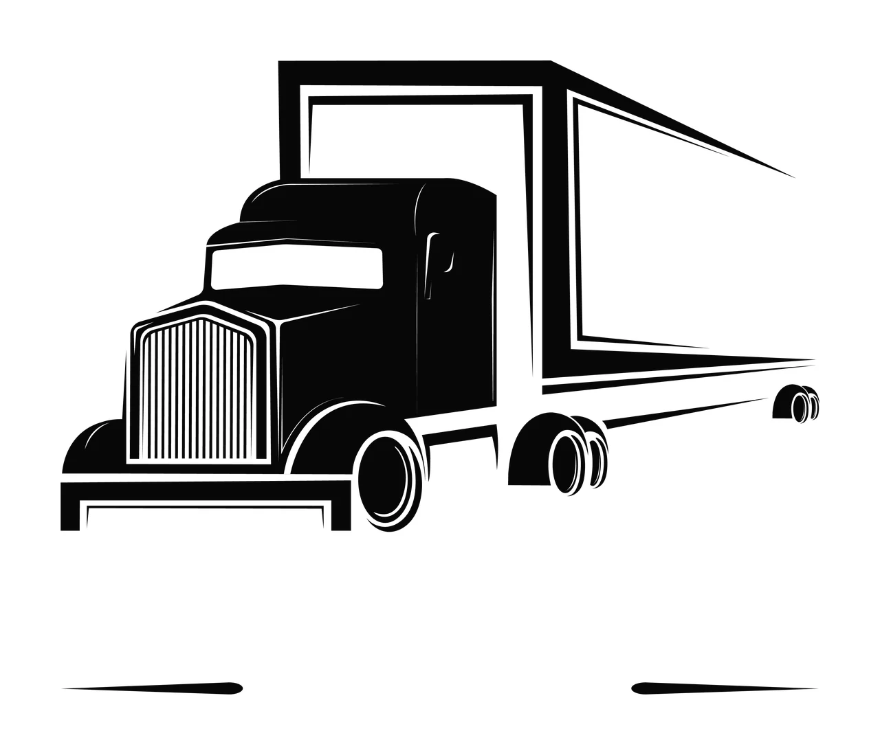 Black Silhouette Of A Semi Truck With Trailer lines white transport
