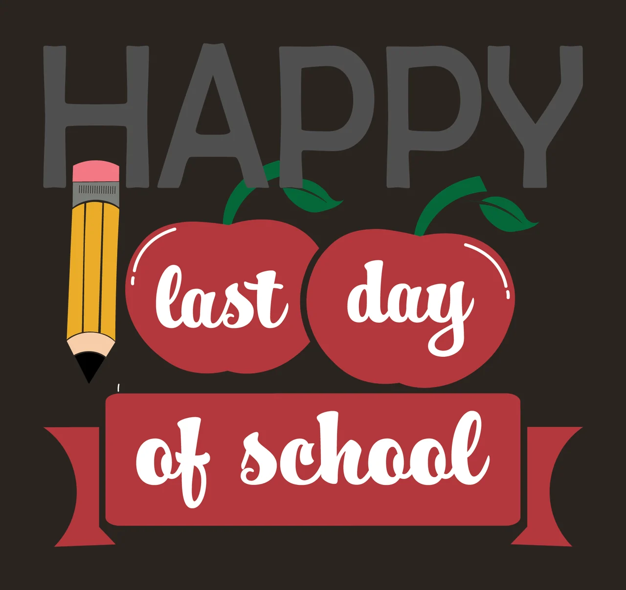 School Happy Two Apples And Pencil Banner black white plain contrast preview thumbnail
