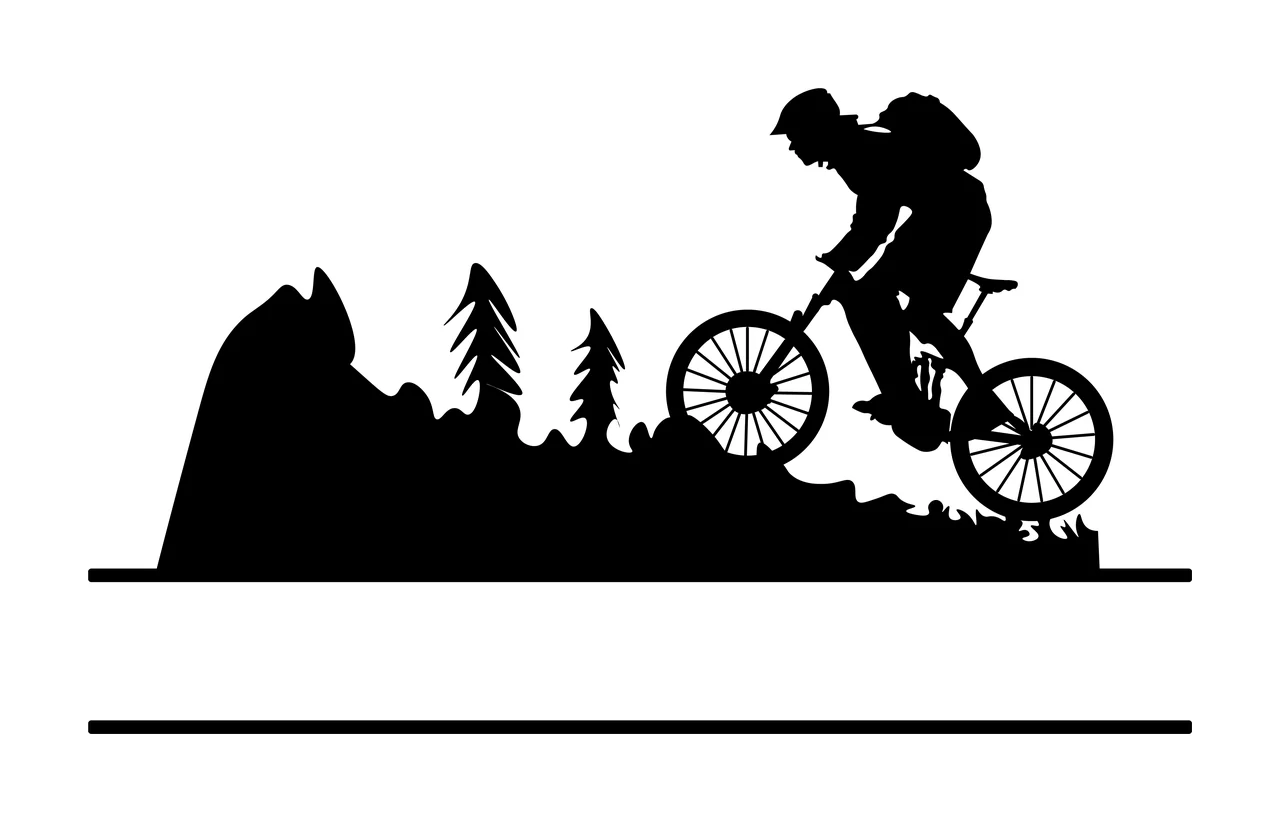 Mountain Bike Black Silhouette Of Biker Riding Over rocks trees