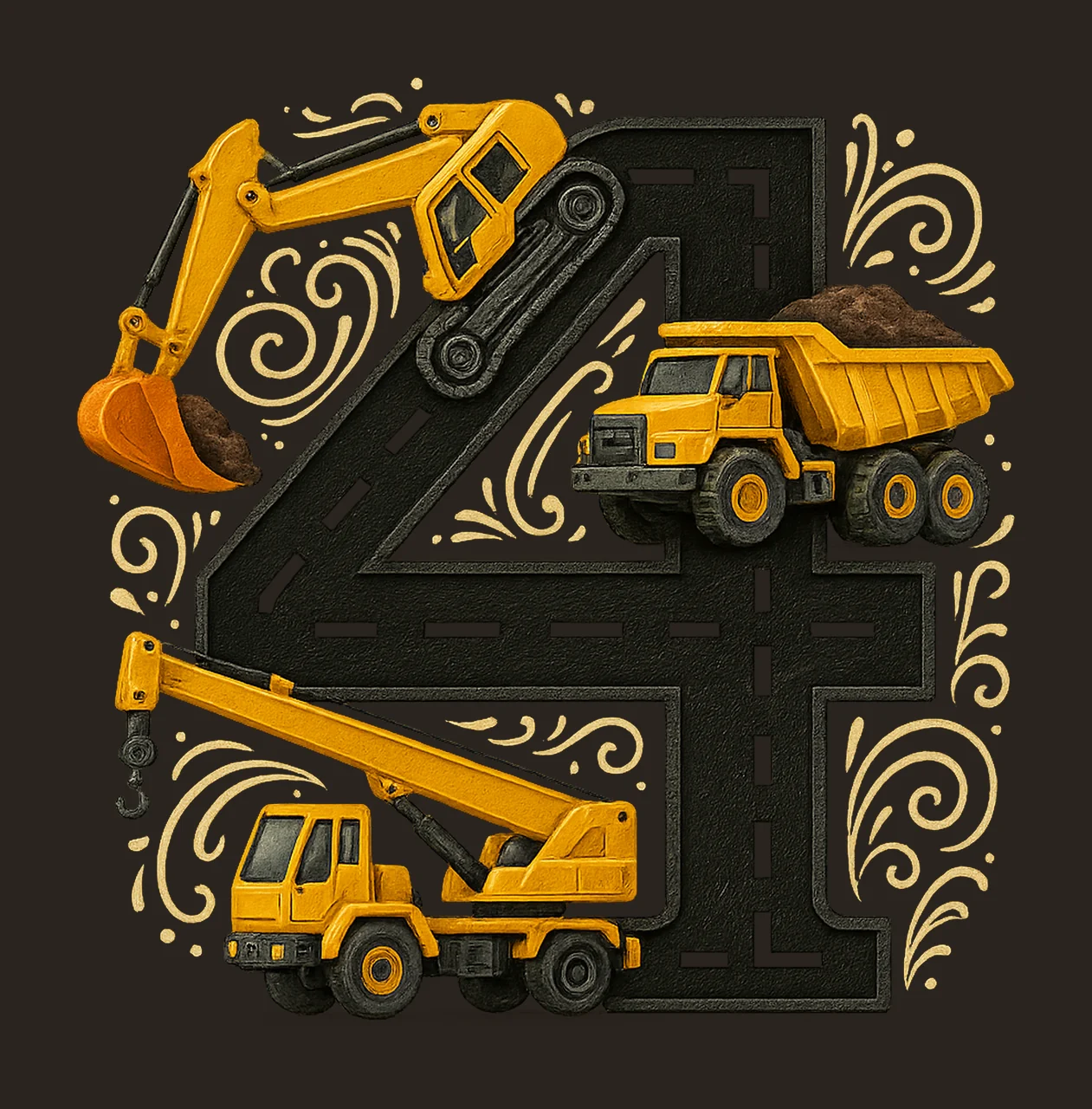 4th Birthday Construction Number Sublimation Design Kids contrast preview thumbnail
