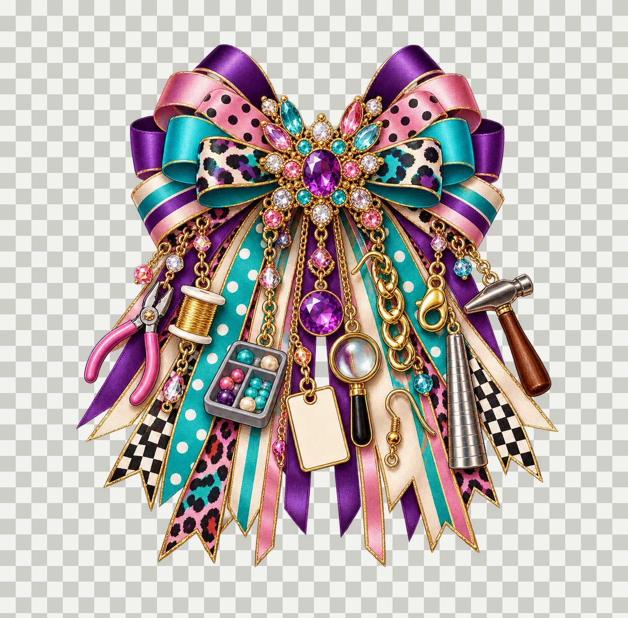 Jewelry Maker Bow Charm PNG, Gold Chain Charms, Transparent Sublimation Design, Digital Download transparency and detail preview thumbnail