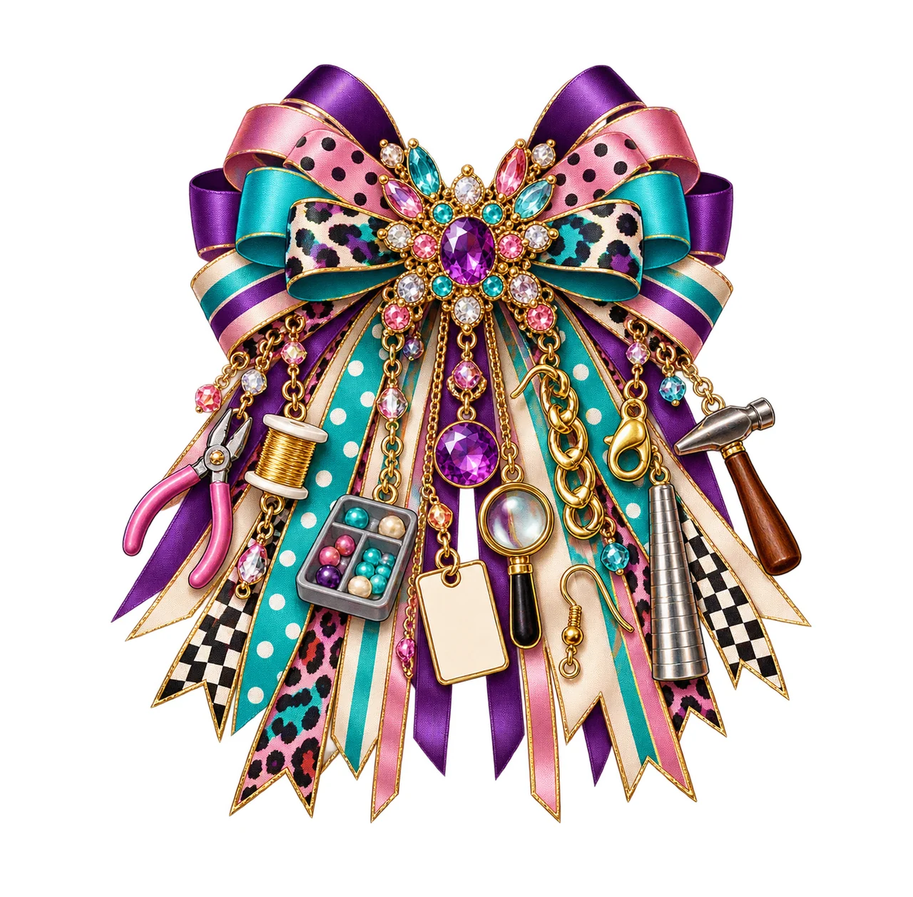Jewelry Maker Bow Charm PNG, Gold Chain Charms, Transparent Sublimation Design, Digital Download