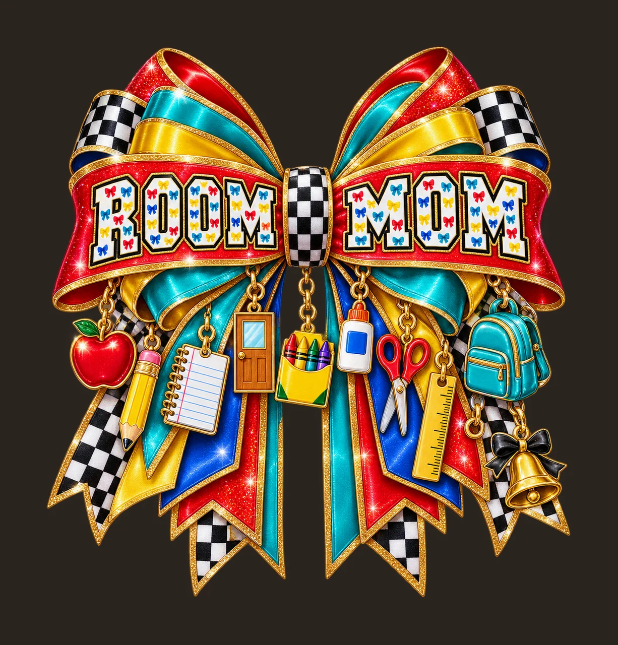 Room Mom Bow Charm PNG, Patterned Varsity Mom Ribbon Clipart, Transparent Sublimation Digital Download contrast preview thumbnail