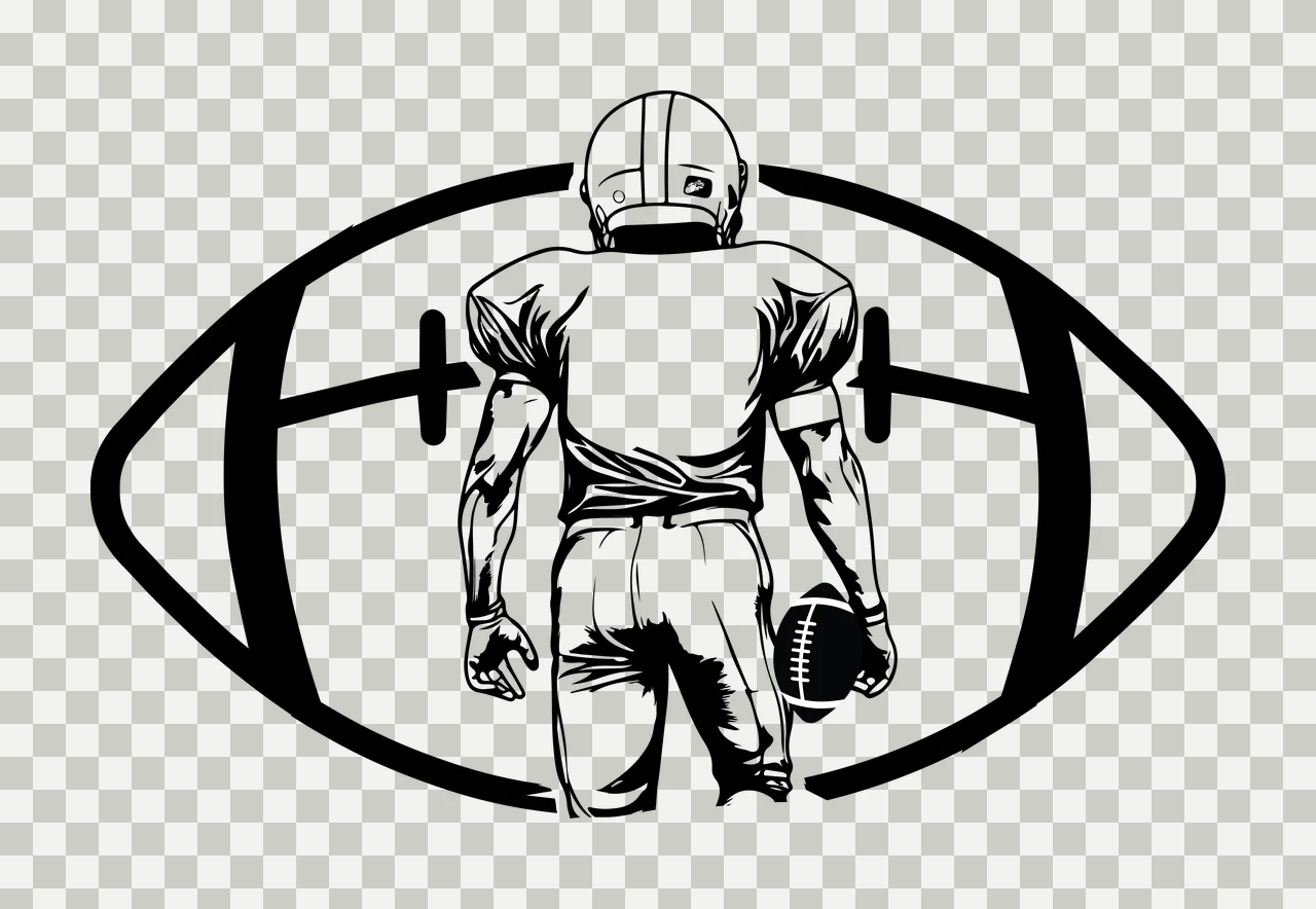 Football Player Ball American With Silhouette holding helmet transparency and detail preview thumbnail