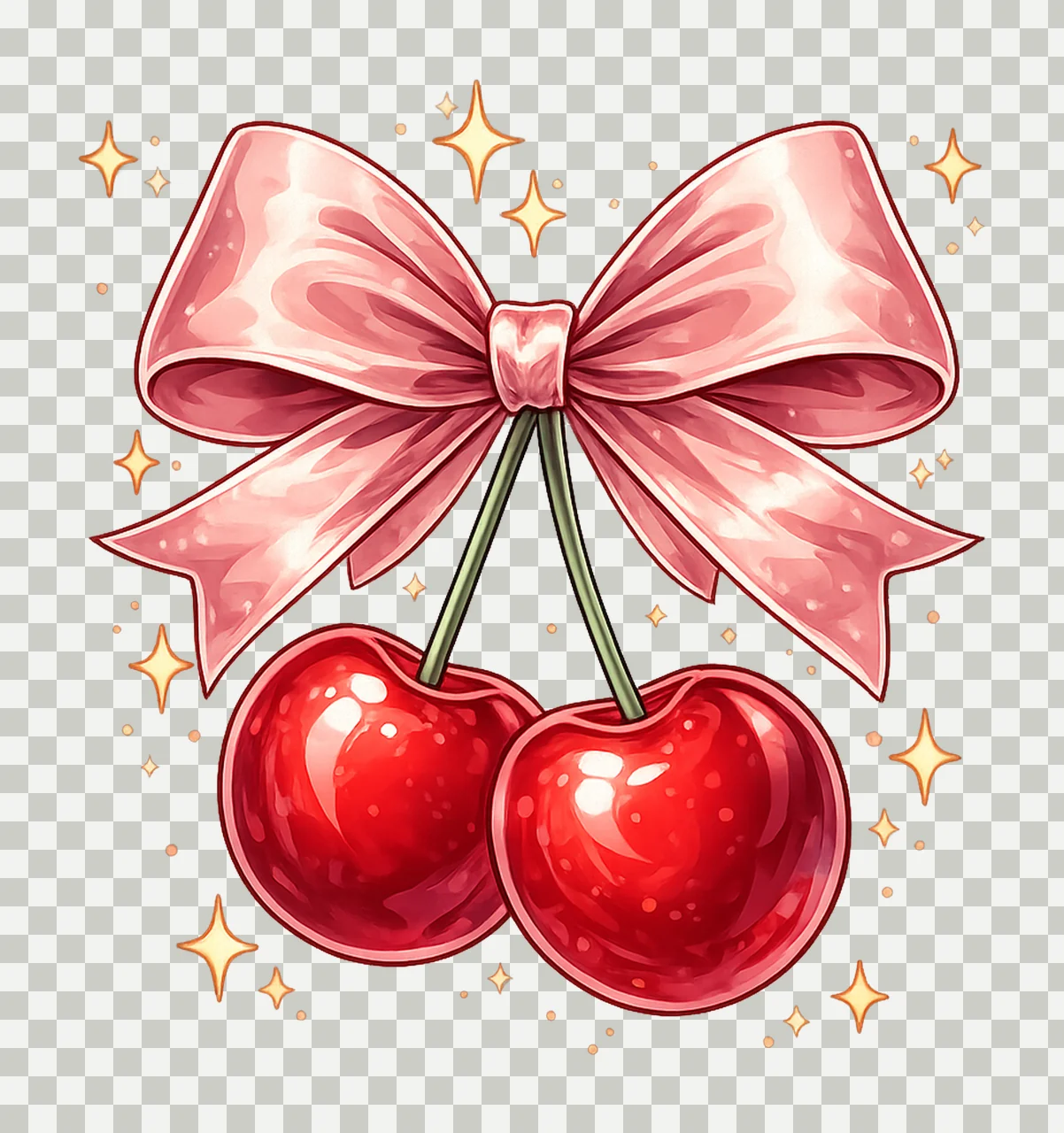 Cherry Bow Aesthetic Retro Cherries Design Fruit Art Vintage transparency and detail preview thumbnail
