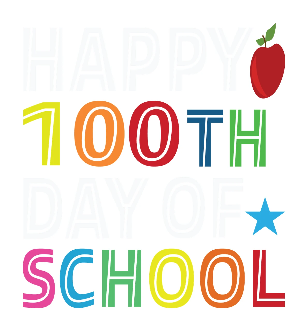 Happy 100Th Day Of School Text apple star silhouette black