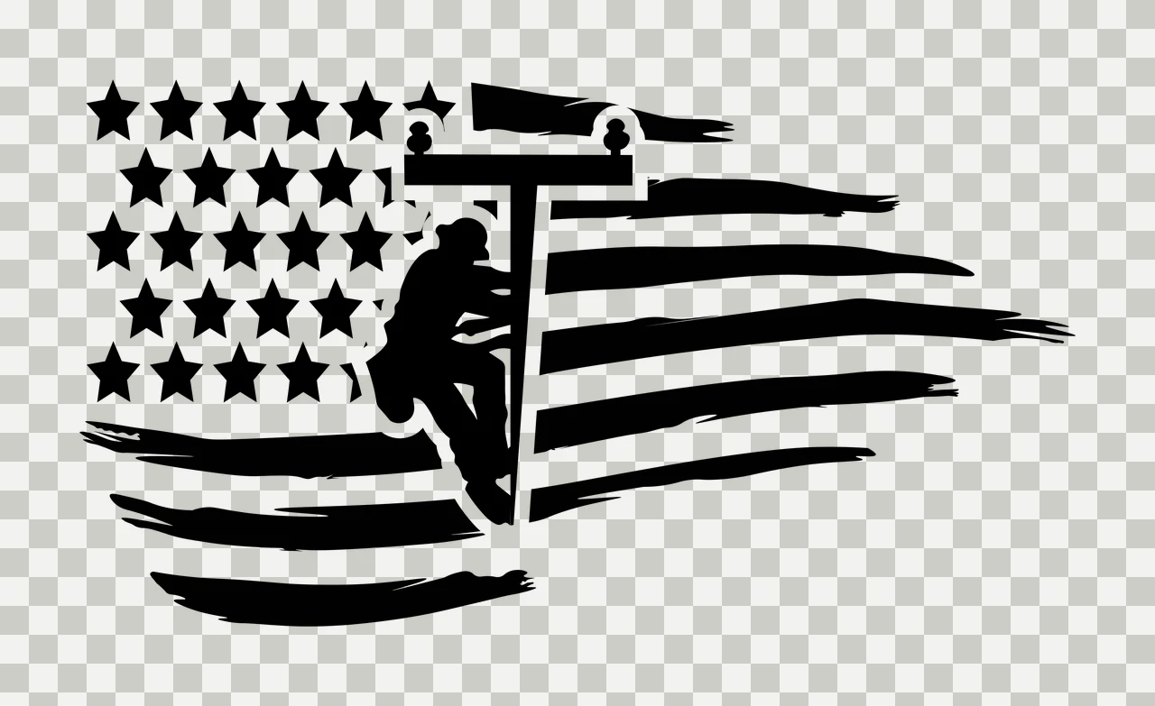 American Flag With Utility Worker Silhouette climbing pole transparency and detail preview thumbnail