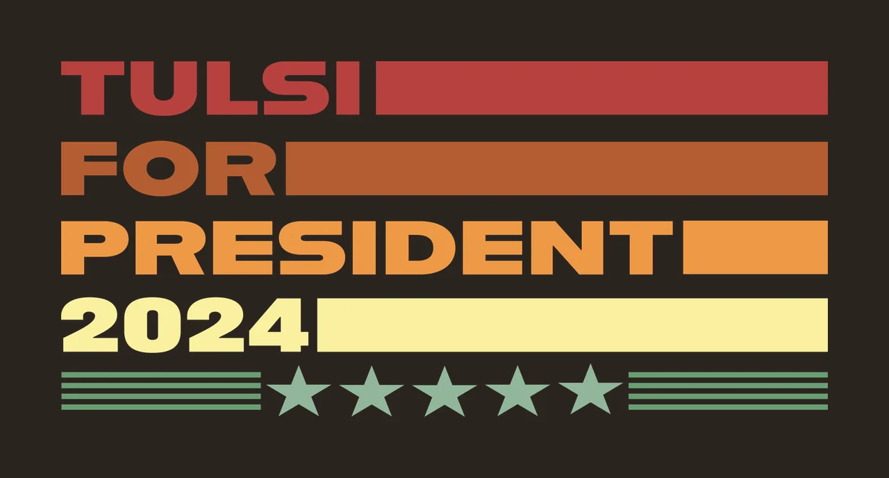 TULSI FOR PRESIDENT 2024 vintage- political Design with TULSI text, red horizontal bar, brown horizontal bar and orange horizontal bar contrast preview thumbnail