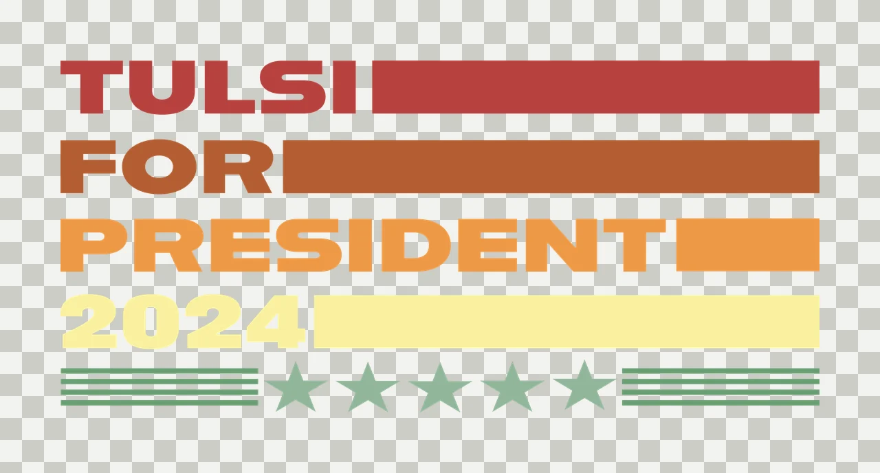TULSI FOR PRESIDENT 2024 vintage- political Design with TULSI text, red horizontal bar, brown horizontal bar and orange horizontal bar transparency and detail preview thumbnail