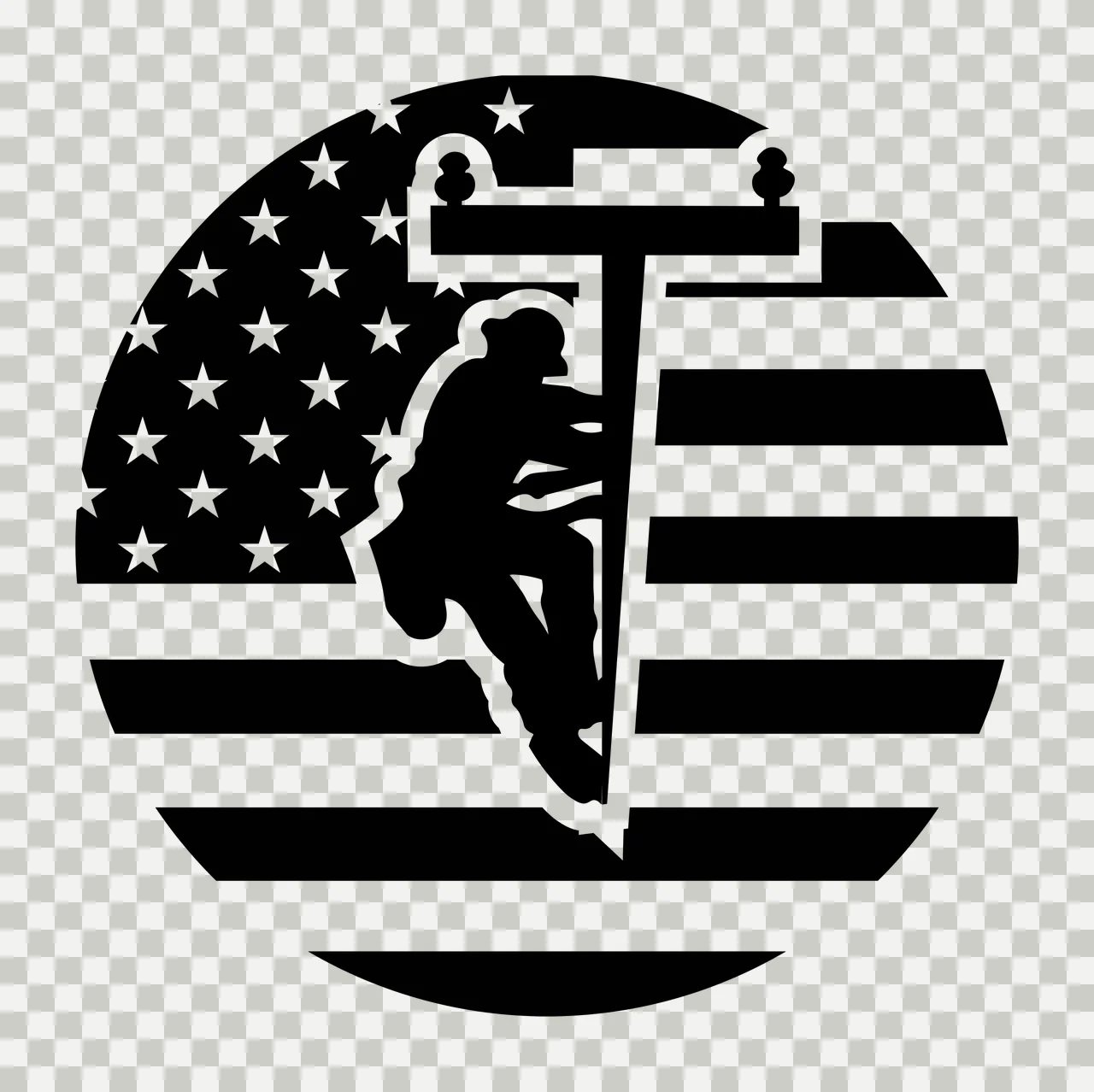 American Flag Circle With Worker Silhouette climbing pole stars transparency and detail preview thumbnail