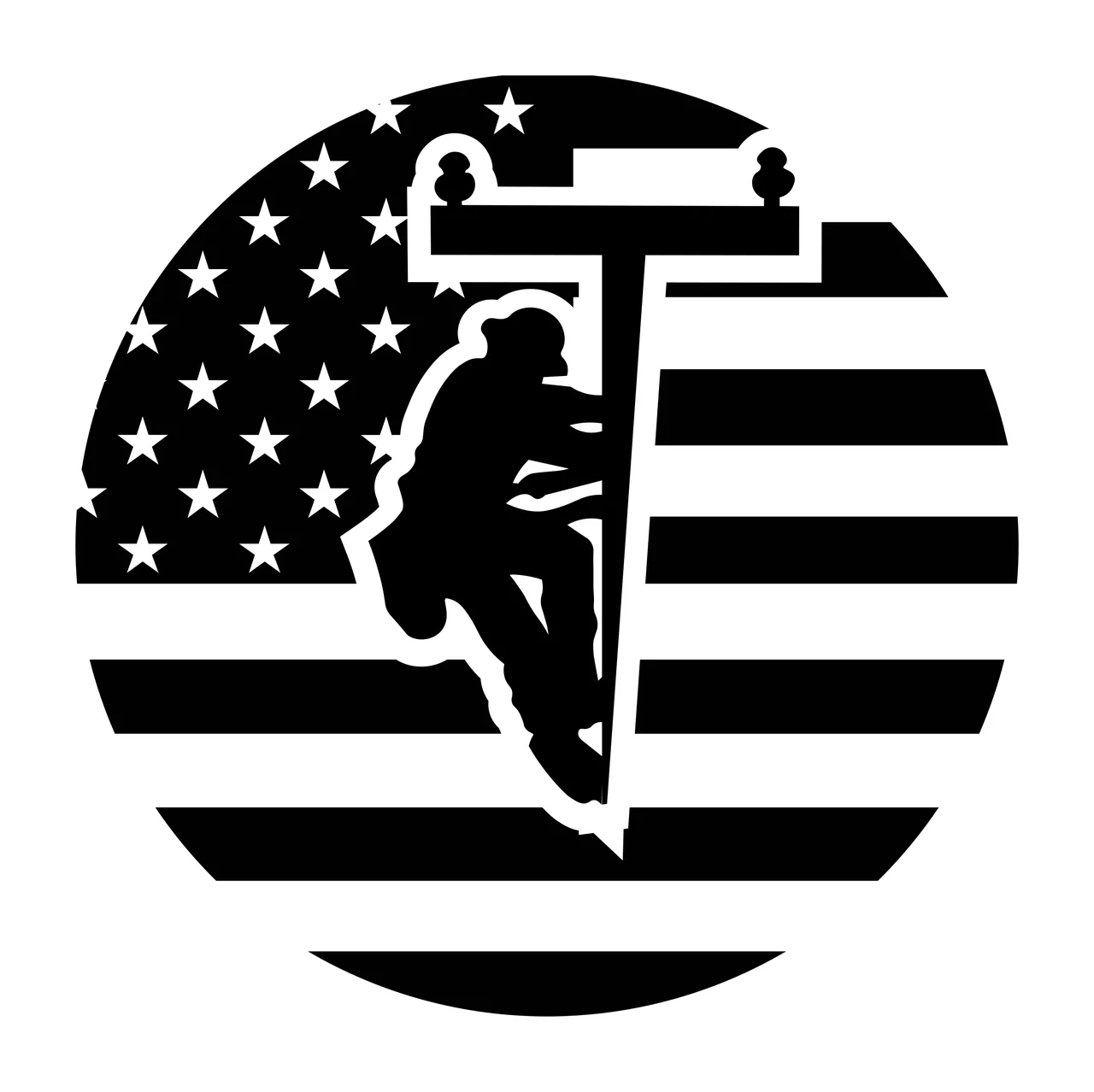 American Flag Circle With Worker Silhouette climbing pole stars
