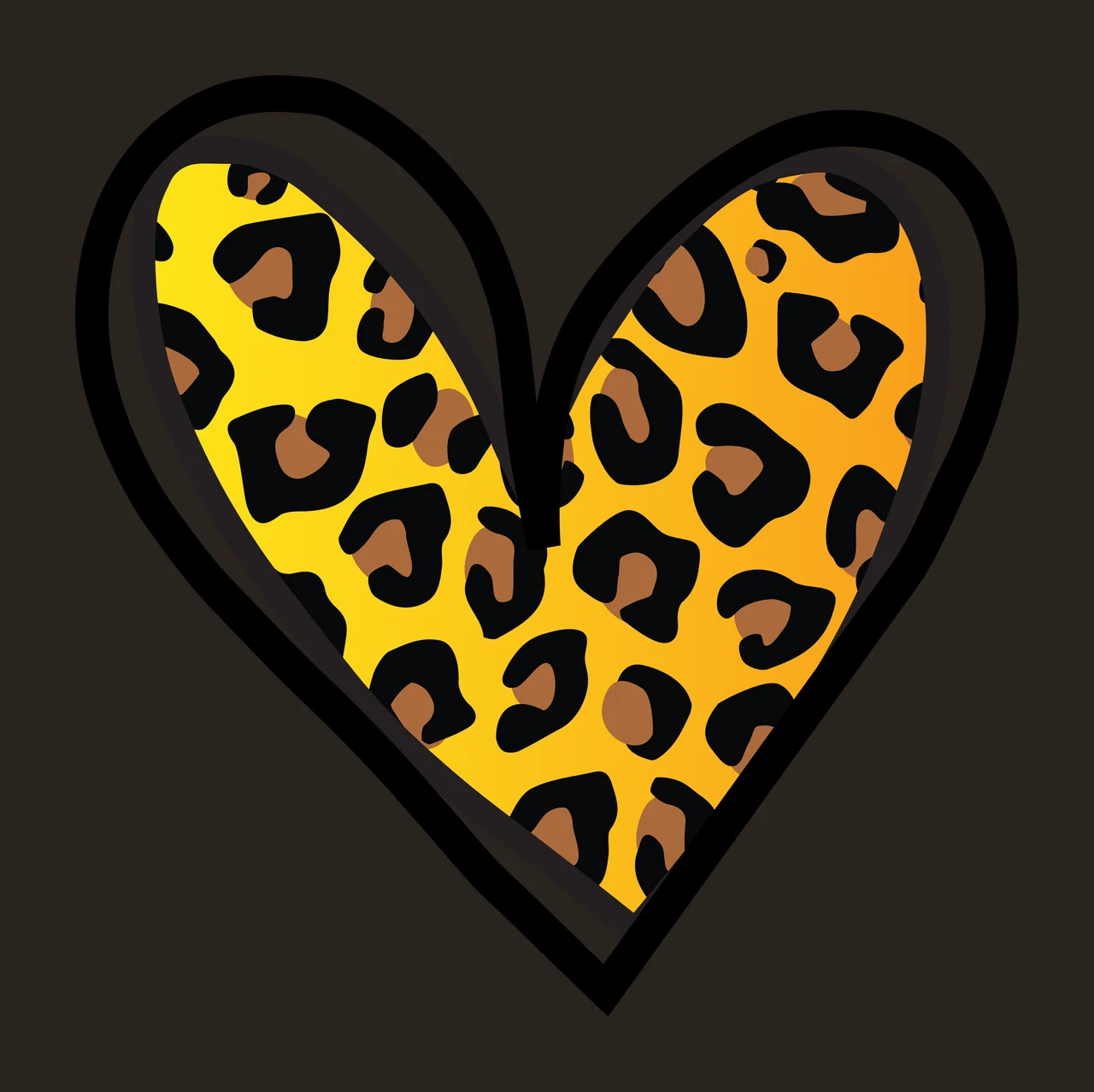 Flat Cartoon Illustration of Heart-shaped design with leopard print pattern with heart shape and black outline in yellow and brown contrast preview thumbnail