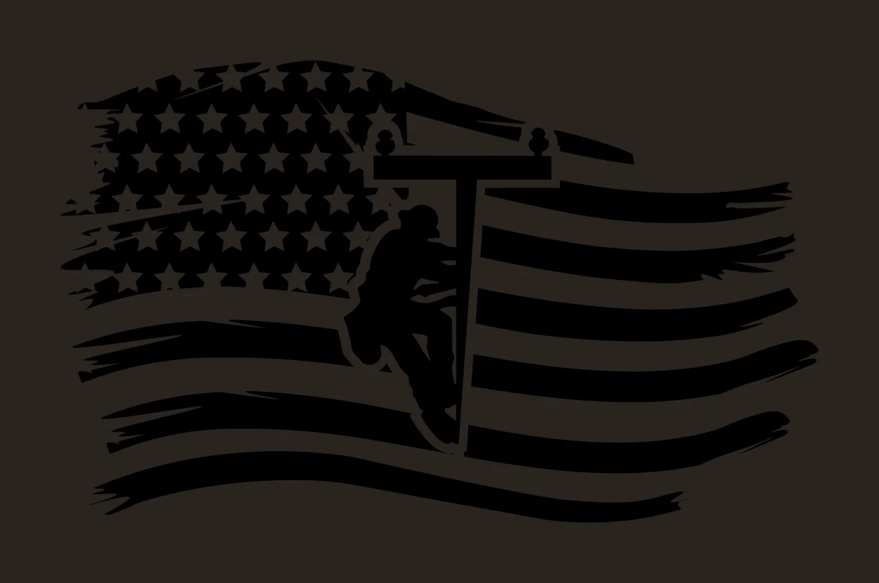 Utility Worker On Waving Flag climbing pole silhouette black contrast preview thumbnail