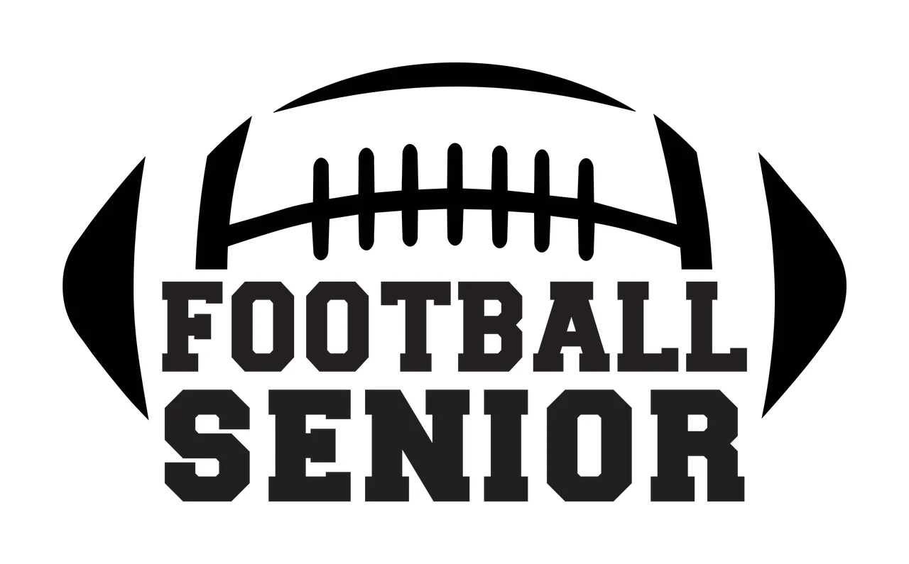 FOOTBALL SENIOR Typography Design with football silhouette, black laces and black text in white