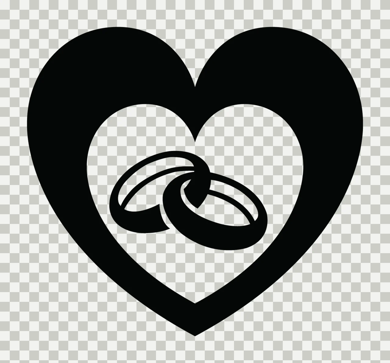 Wedding Rings Solid Black Heart Shape Containing Two Enclosing transparency and detail preview thumbnail