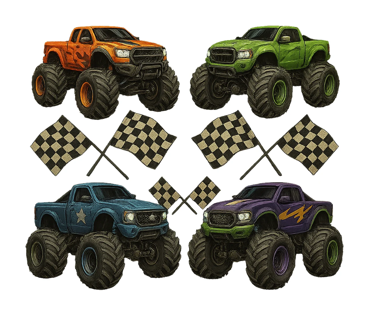 Monster Truck Checkered Bows Sublimation Kids Shirt Design