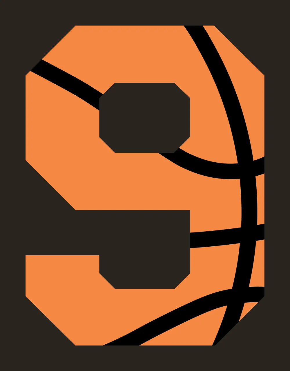 Number 9 Large Bold Nine Featuring Black Basketball texture contrast preview thumbnail