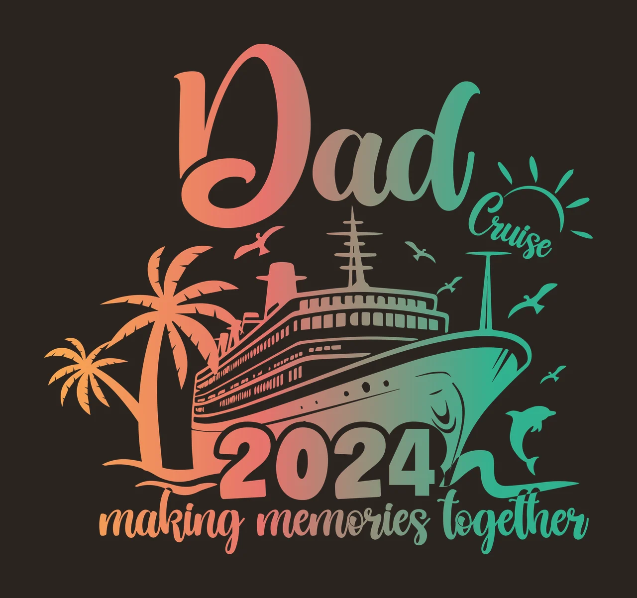 Family Ship Graphic sailing palm trees sun birds dolphin black contrast preview thumbnail