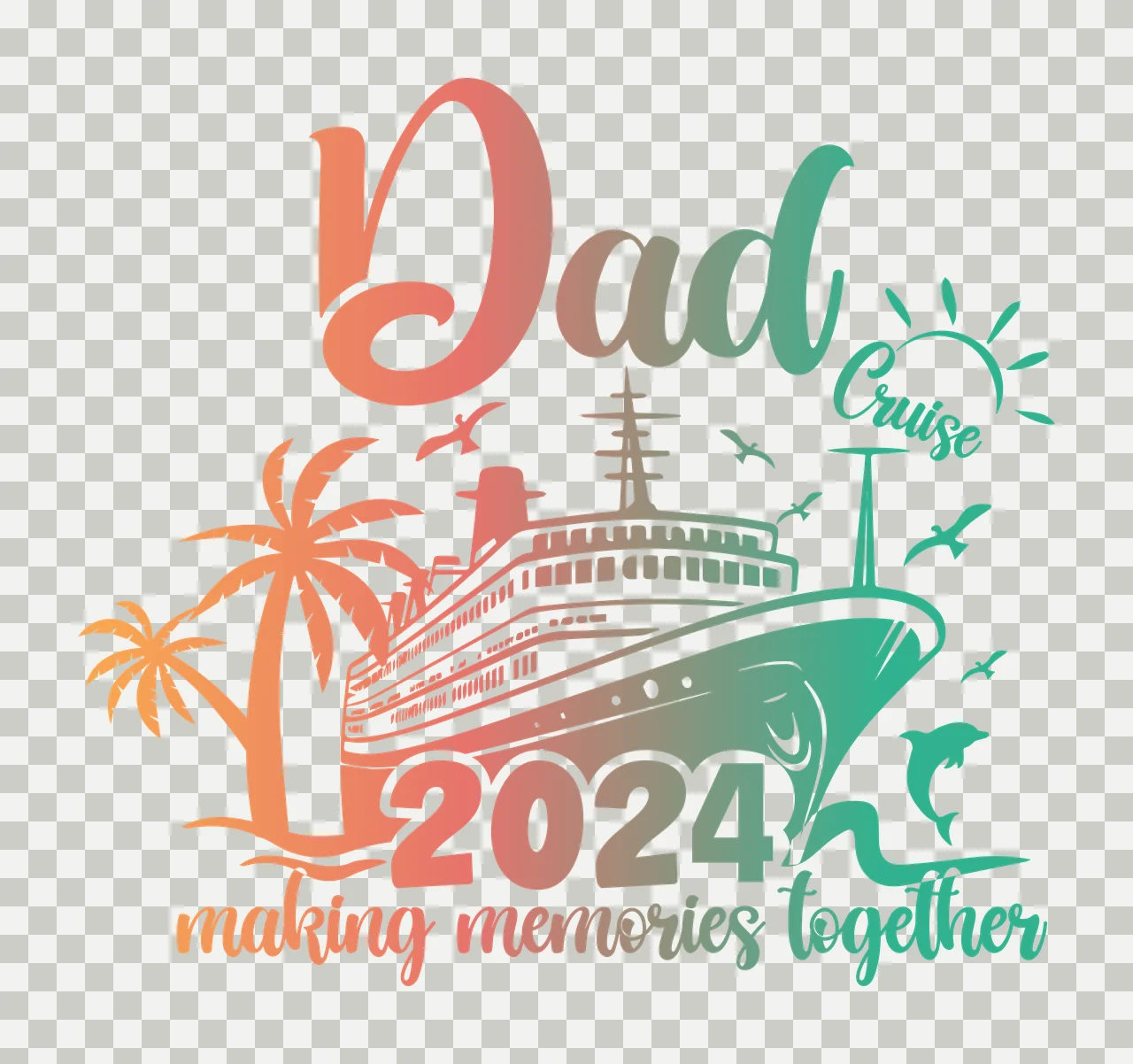Family Ship Graphic sailing palm trees sun birds dolphin black transparency and detail preview thumbnail