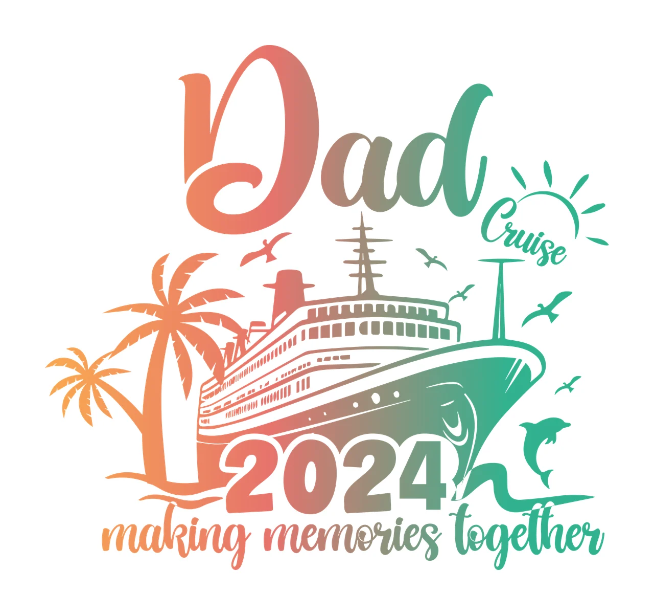 Family Ship Graphic sailing palm trees sun birds dolphin black