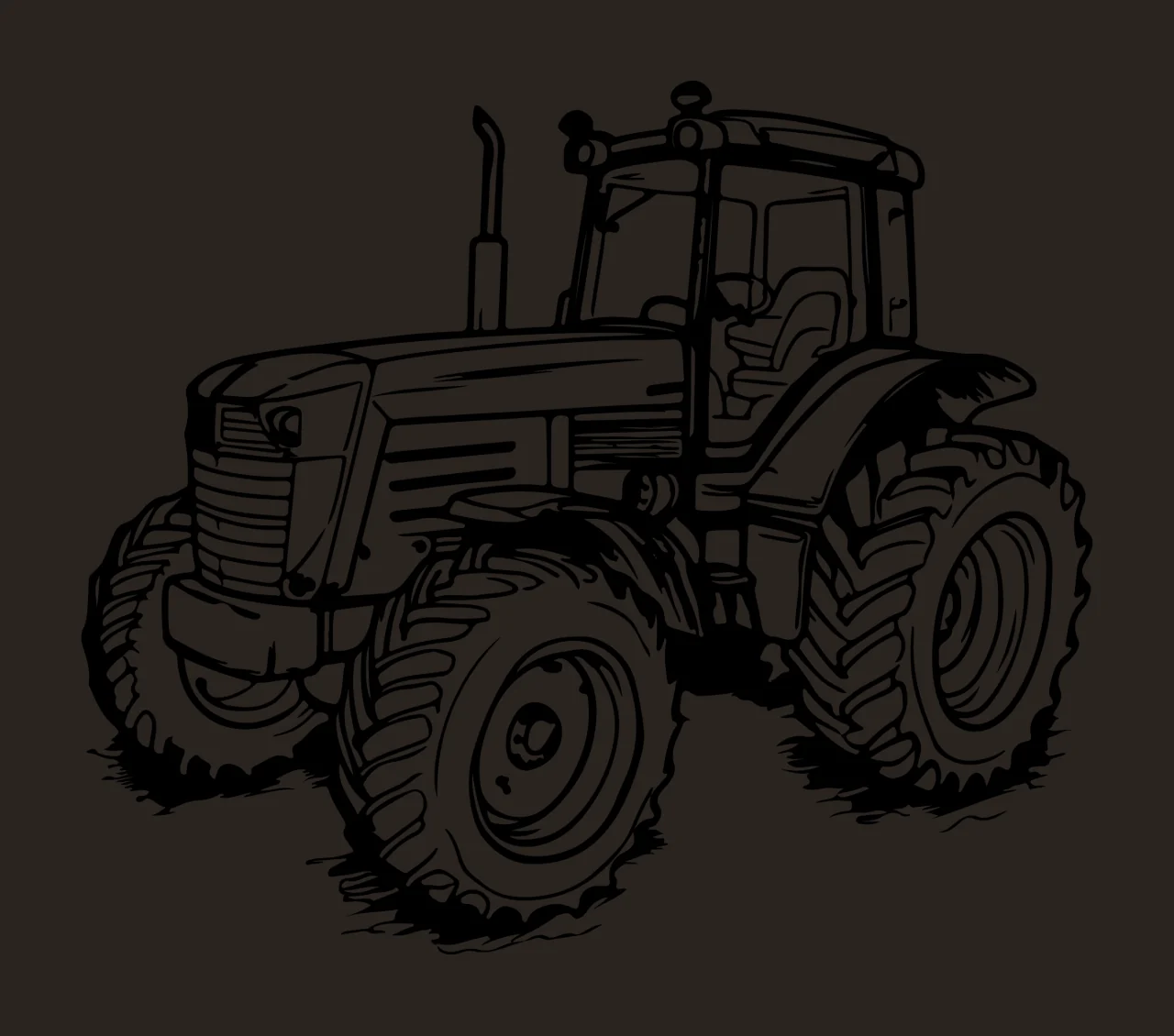 Simple Line Art Tractor Illustration wheels black white farm equipment contrast preview thumbnail