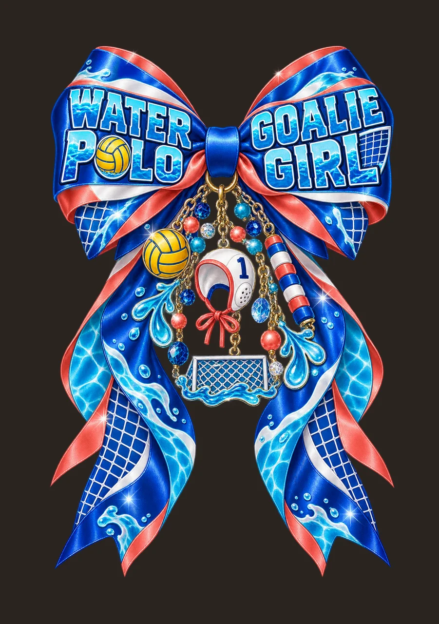 Water Polo Goalie Girl Bow Charm PNG, Coquette Ribbon Sublimation, Transparent Digital Download contrast preview thumbnail
